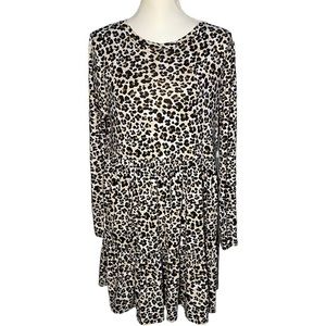 Jodifl Cheetah Leopard Animal Long Sleeve Extremely‎ Soft Peplum Tiered Dress
